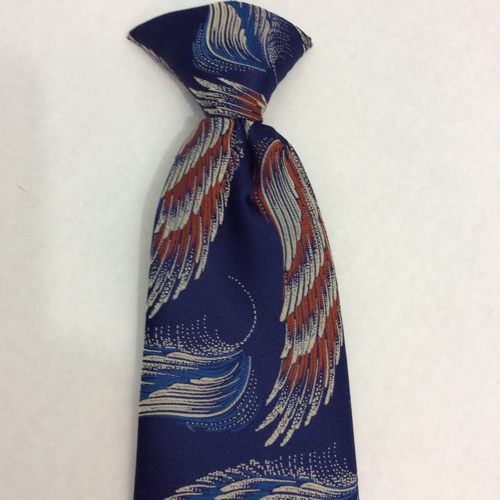 Vintage Navy Red White Feather Clip On Tie Poly View 3